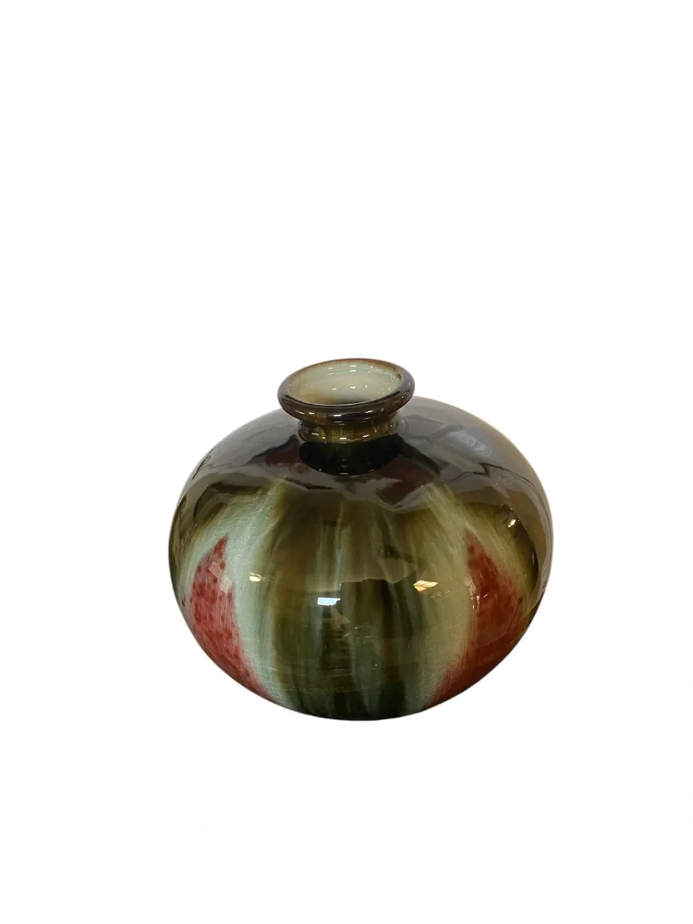 Exquisite Iridescent Studio Art Pottery Bulbous Vase Glazed Ceramic Flower Pot